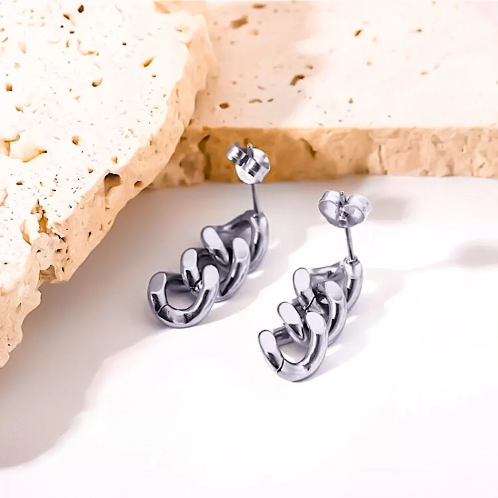 ⚜️[𝟯/$𝟭𝟴]⚜️Silver Chain Stainless Steel Drop Earrings NEW - Picture 4 of 9